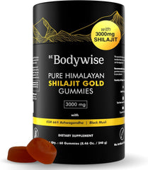 Be Bodywise Shilajit Gummies jar shows premium energy support.
