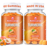 BeElevated Curcumin Turmeric Gummies peach bottle promotes convenient daily wellness.