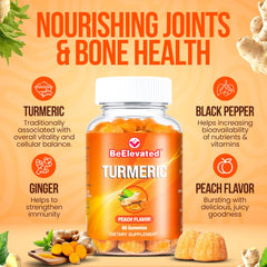 BeElevated Curcumin Turmeric Gummies peach close-up showcases tasty daily nourishment.