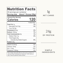 Be Well by Kelly chocolate beef protein powder scoop shows a 24g protein serving