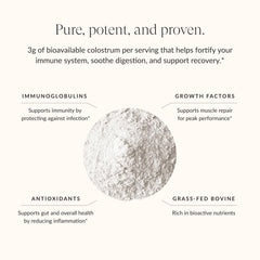 Beam Colostrum Powder gut health glass suggests soothing digestive support.