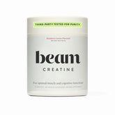 Beam Creatine Powder tub front displays brand quality for reliable strength support.