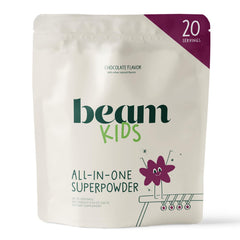 Beam Kids all-in-one bottle closeup showing complete nutrition for growing children