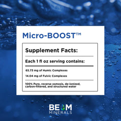 Pour close-up of BEAM MINERALS Micro-Boost highlighting hydration-friendly formula
