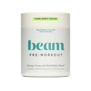 Beam Pre Workout powder tub offering clean energy for workouts.