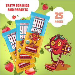 Yo Bar strawberry ingredients close-up with dates almonds and pea protein