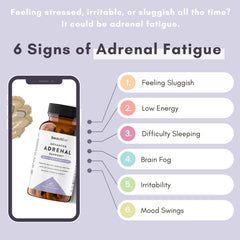 BeautiBe adrenal ingredients label highlighting ashwagandha and minerals for wellness.