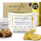 Beauty f(x) Protein Beauty Bites lemon-ginger-turmeric bar packaging highlights daily nutrition
