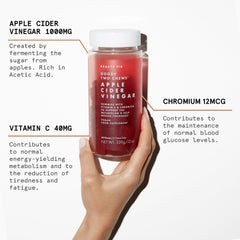 Beauty Pie Goody Two Chews nutrition label close-up showing ACV content for metabolism goals