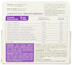 Bedoyecta Kids bottle closeup shows precise vitamin labeling for daily nutrition.