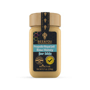 Bee and You Royal Jelly Raw Honey for Kids bottle highlights immune-supporting natural ingredients.
