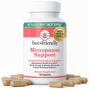 BeeFriendly menopause support bottle-front, promoting balanced mood and smoother transition.