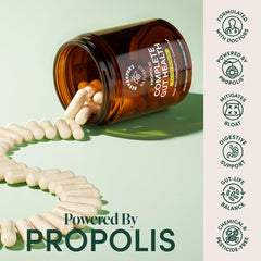Beekeeper Naturals Propolis-Powered label signaling natural gut support.