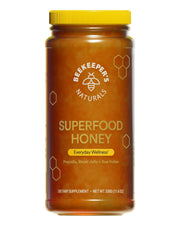 Beekeeper's Naturals Superfood Honey bottle shows natural energy potential.