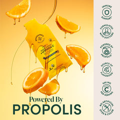 Beekeeper's Naturals Kid's Immune Liposomal Vitamin C sachets close-up, convenient daily vitamin C for busy mornings.