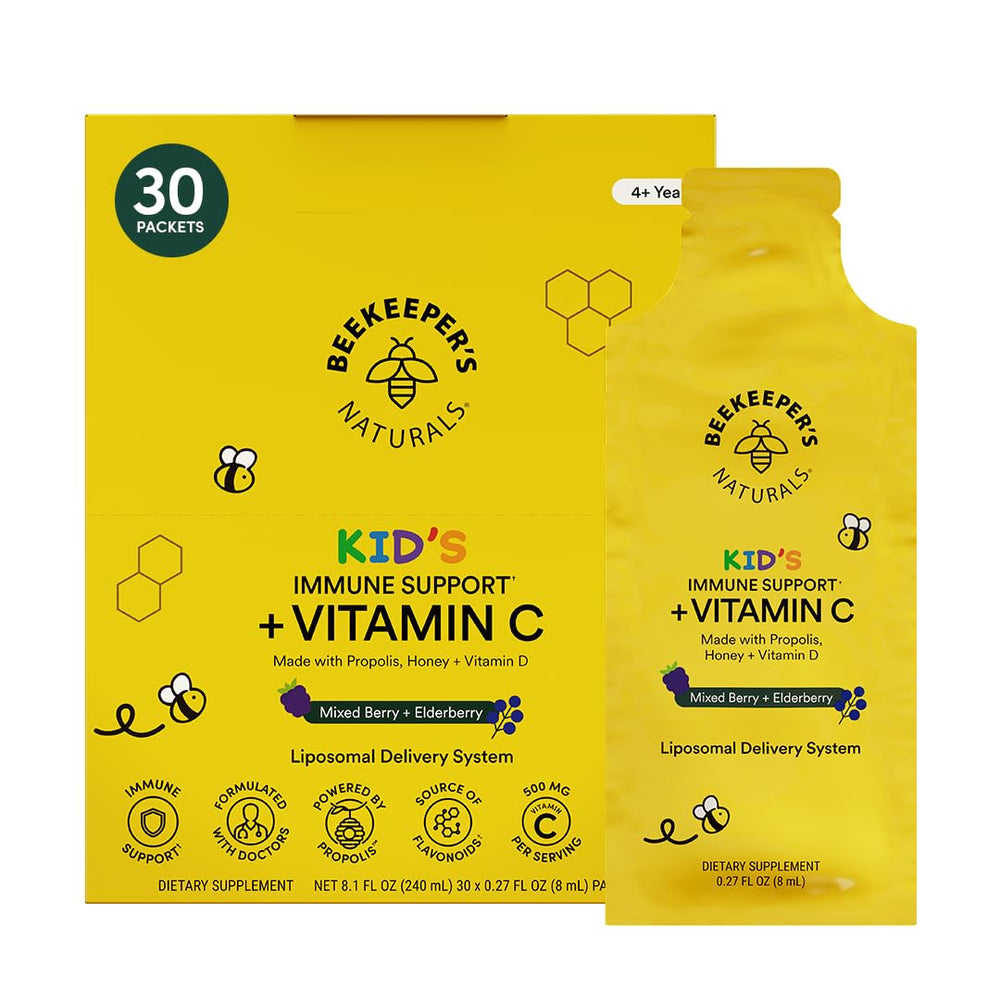 Beekeeper's Naturals Kid's Immune Liposomal Vitamin C 500 mg sachet for quick, easy immune-friendly support