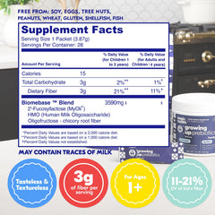 Begin Health Growing Up Prebiotics powder being poured into water; invisible texture