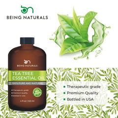 Amber glass bottle protecting potency of Being Naturals Tea Tree Oil.