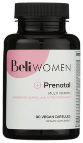 Beli Women Prenatal bottle closeup highlighting gentle formulation for conception support.