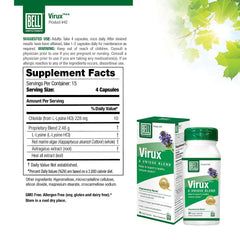 Bell Virux bottle label highlights lysine and herbal blend.