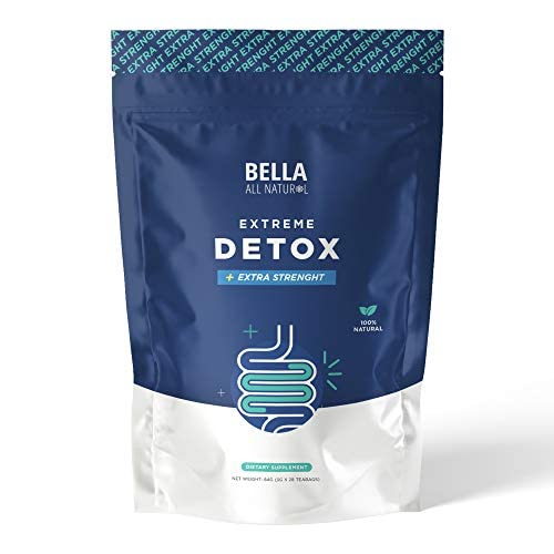 Bella All Natural Extreme Detox Tea packaging on shelf, perfect for daily wellness rituals.