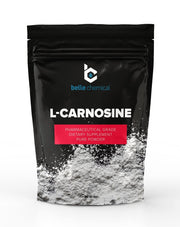 Belle Chemical Pure L-Carnosine Powder bottle illustrates pharmaceutical-grade packaging for daily use.