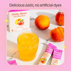 Belli Welli Peach Mango fiber powder dissolving in water for easy mixing