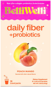 Belli Welli Peach Mango fiber travel pack cover for on-the-go gut health