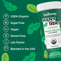 Bellway Super Fiber + Greens powder dissolving in a glass of water