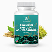 Belmonia Sea Moss Spirulina Ashwagandha capsules bottle supports mood and energy