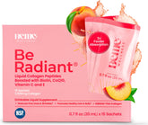 BeMe liquid collagen peach sachet opened for daily beauty ritual supporting hair, skin, and nails.