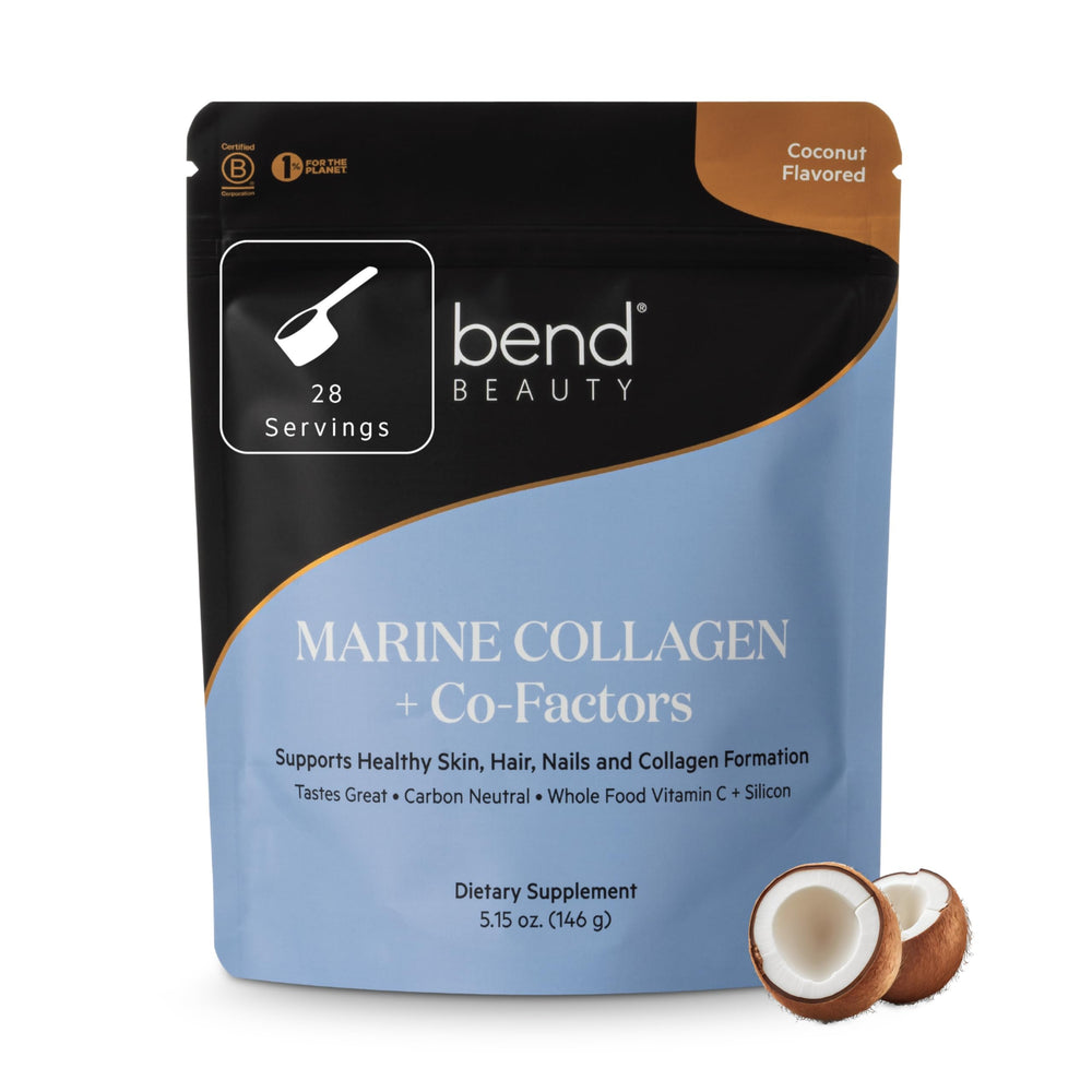 Bend Beauty Marine Collagen Co-Factors bottle pouring for easy daily use