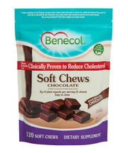Benecol Soft Chews chocolate pack closeup, a tasty snack for cholesterol-conscious routines.