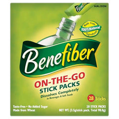 Side view of Benefiber on-the-go sticks highlighting portable fiber support.