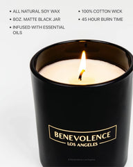 Benevolence LA Rose & Sandalwood candle lit creates a warm, inviting ambience.
