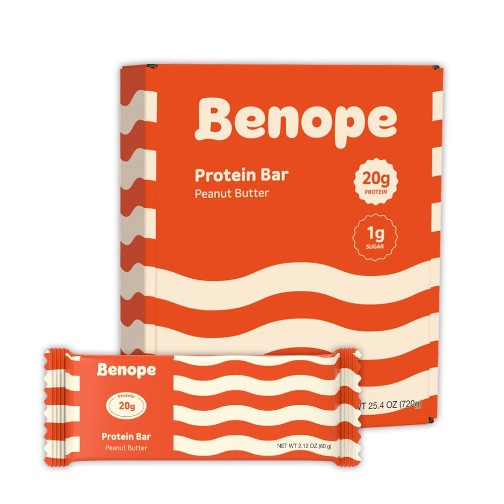 BENOPE peanut butter protein bar packaging, convenient 60g on-the-go energy.