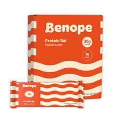 BENOPE peanut butter protein bar packaging, convenient 60g on-the-go energy.