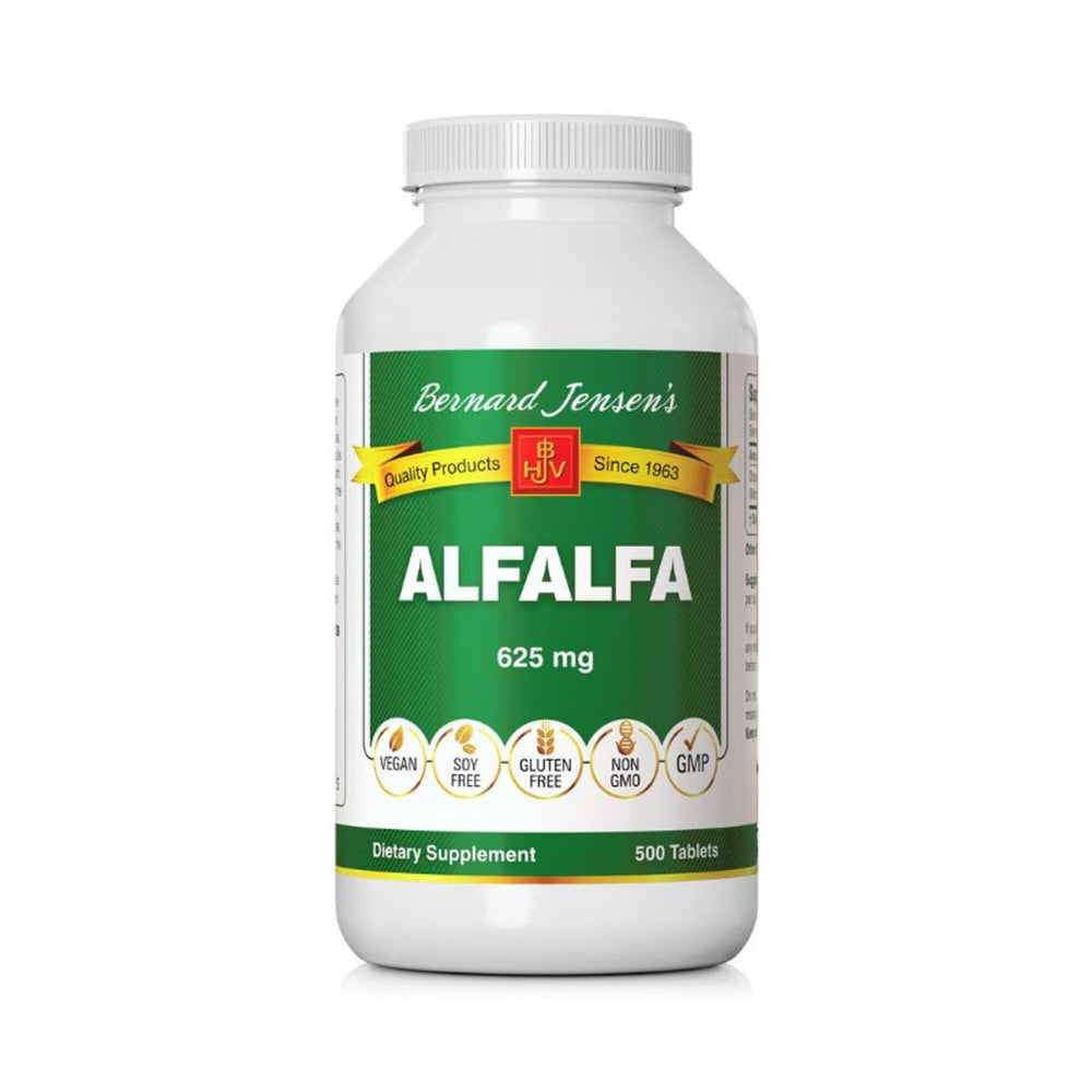Bernard Jensen's Alfalfa Leaf Tablets bottle for convenient daily nutrition.