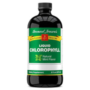 Bernard Jensen's chlorophyll liquid mint 16oz bottle promotes freshness and daily vitality.