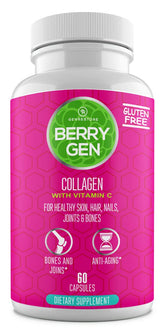 Berry Gen Restore bottle with capsules on counter for daily use