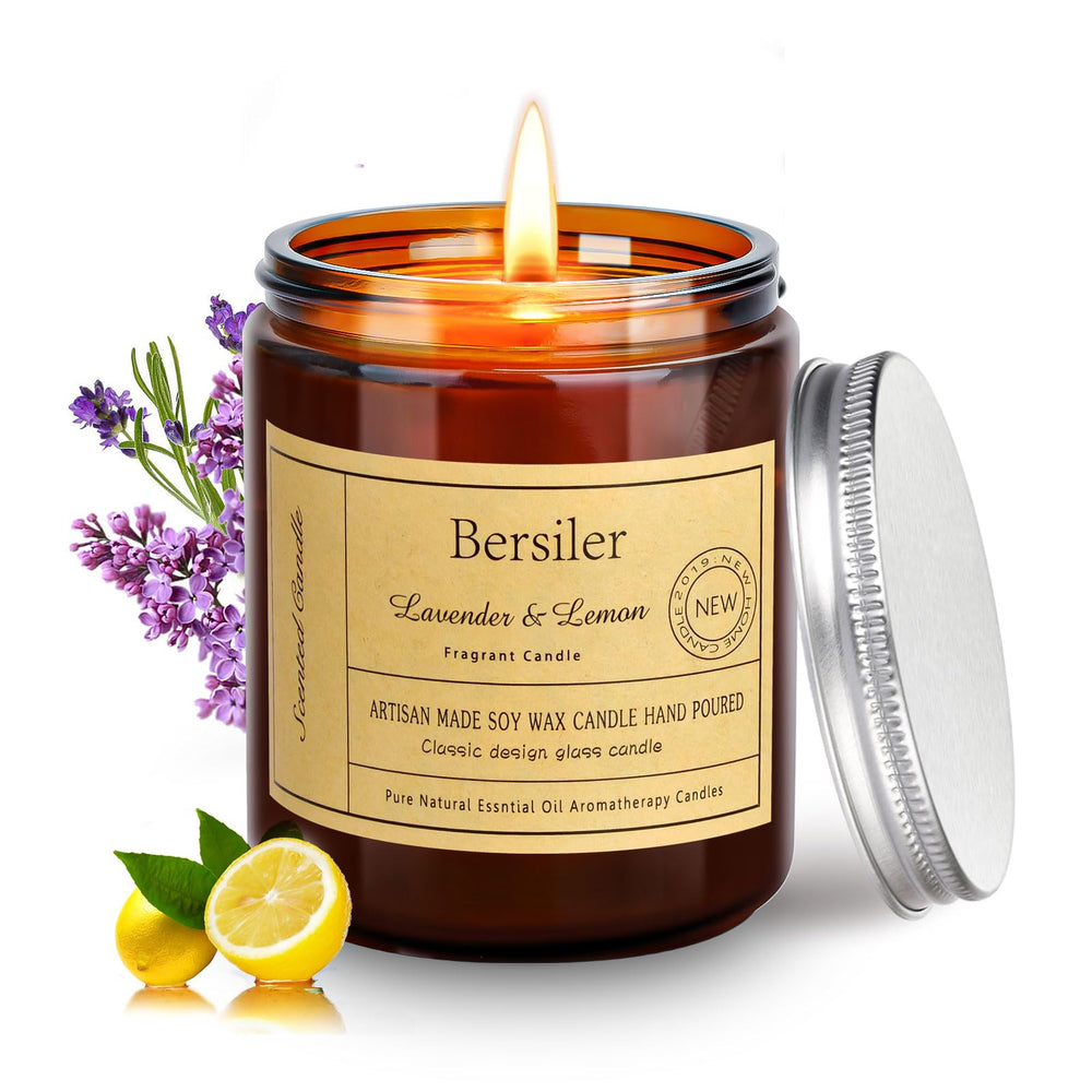 Bersiler Lavender Lemon candle in a jar for a refreshing, calming home ambiance.