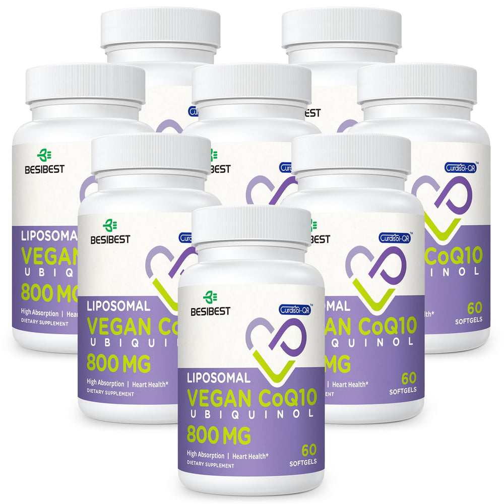 Besibest Liposomal Ubiquinol CoQ10 800 mg softgel bottle for daily energy support.