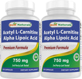 Best Naturals Acetyl L-Carnitine Alpha Lipoic Acid bottle front, third-party tested purity.