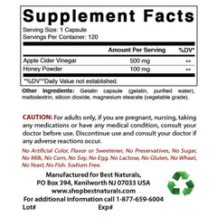 Best Naturals ACV Plus 600mg capsules pack showing 120-count bottle in a pack