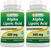 Best Naturals Alpha Lipoic Acid 600 mg bottle front with label; antioxidant support.