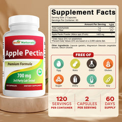 Best Naturals Apple Pectin label close-up highlighting purity and quality.