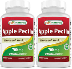 Best Naturals Apple Pectin 700 mg bottle close-up emphasizes quality label for daily use.