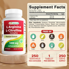 Best Naturals L-Arginine L-Citrulline tablets close-up showing 1000 mg per tablet