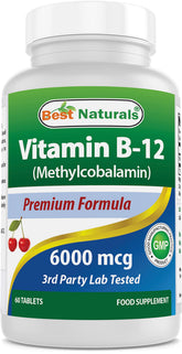 Best Naturals B-12 tablet front view, 6000 mcg dosage.