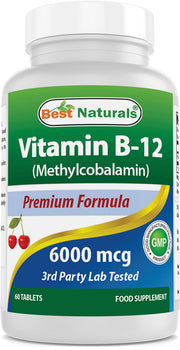 Best Naturals B-12 tablet front view, 6000 mcg dosage.